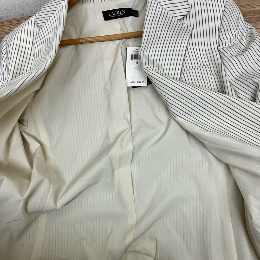 Lauren Ralph Lauren Women's Pinstripe-Print Straight-Fit Blazer - Cream Size 10 - Picture 11 of 14